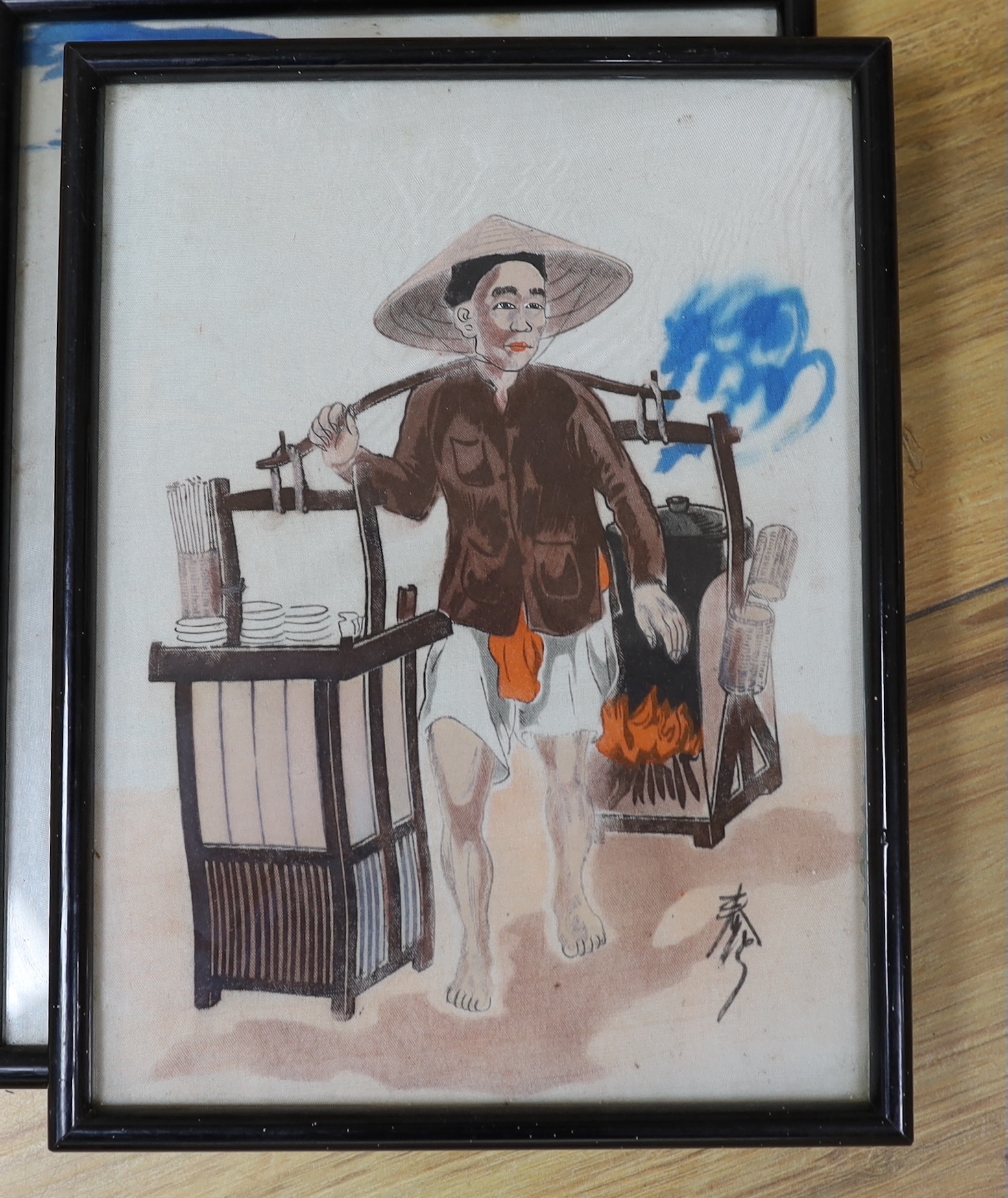Chinese School, set of eight watercolours on silk, Market sellers, Elders and Scribes, each 24 x 18cm